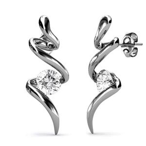 NWT RS Covenant Rhodium Spiral Swirl Earrings with Crystal Center W Warranty